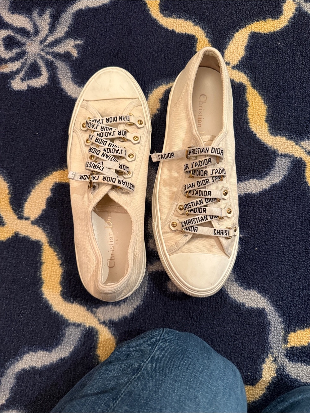 Dior Cream Canvas J'Adior Ribbon Low-Top Sneakers